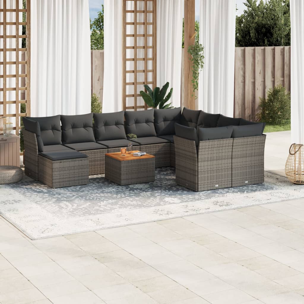 vidaXL 11-tlg. Garten-Sofagarnitur mit Kissen Schwarz Poly Rattan