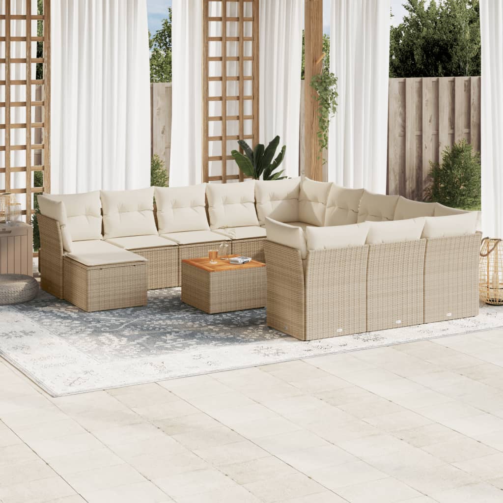 13-tlg. Garten-Sofagarnitur mit Kissen Schwarz Poly Rattan