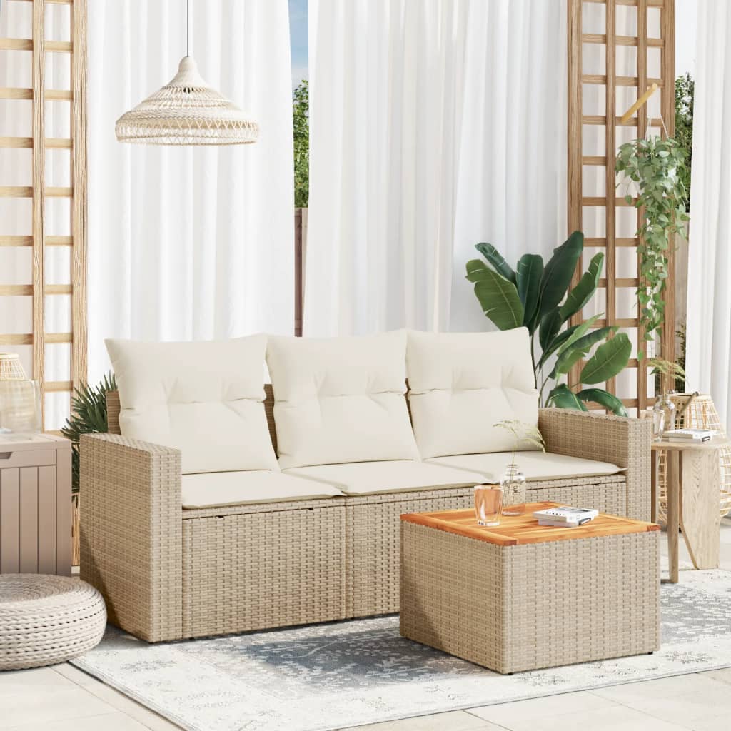 4-tlg. Garten-Sofagarnitur mit Kissen Schwarz Poly Rattan