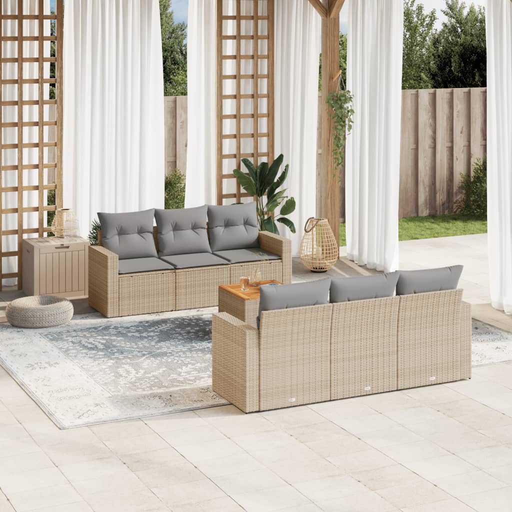 7-tlg. Garten-Sofagarnitur mit Kissen Schwarz Poly Rattan