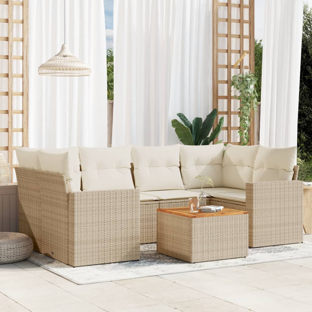 7-tlg. Garten-Sofagarnitur mit Kissen Schwarz Poly Rattan