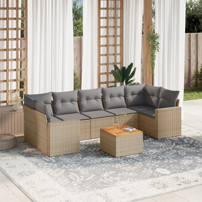 8-tlg. Garten-Sofagarnitur mit Kissen Schwarz Poly Rattan