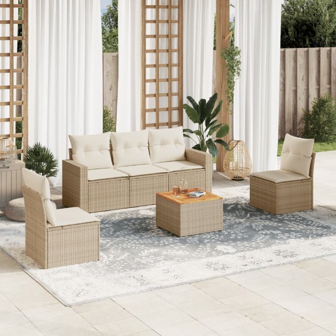 6-tlg. Garten-Sofagarnitur mit Kissen Schwarz Poly Rattan
