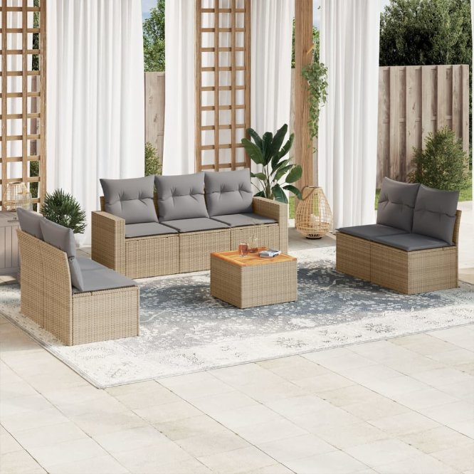 8-tlg. Garten-Sofagarnitur mit Kissen Schwarz Poly Rattan