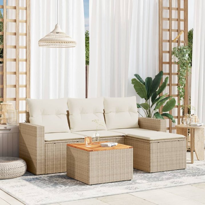 5-tlg. Garten-Sofagarnitur mit Kissen Schwarz Poly Rattan