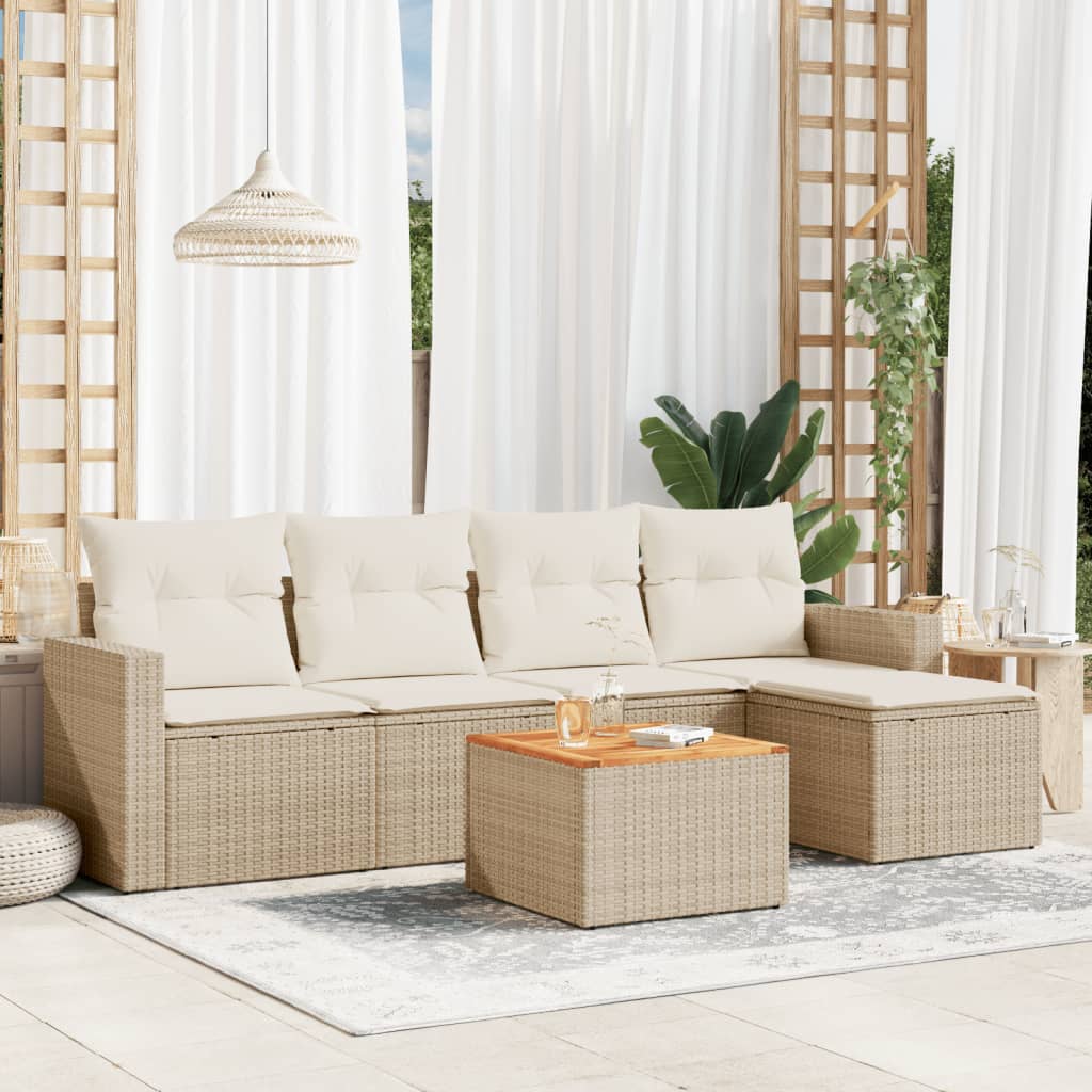 6-tlg. Garten-Sofagarnitur mit Kissen Schwarz Poly Rattan