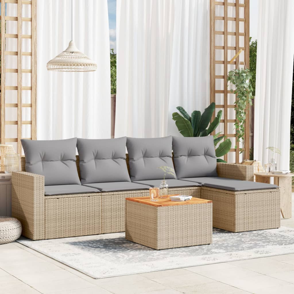 6-tlg. Garten-Sofagarnitur mit Kissen Schwarz Poly Rattan