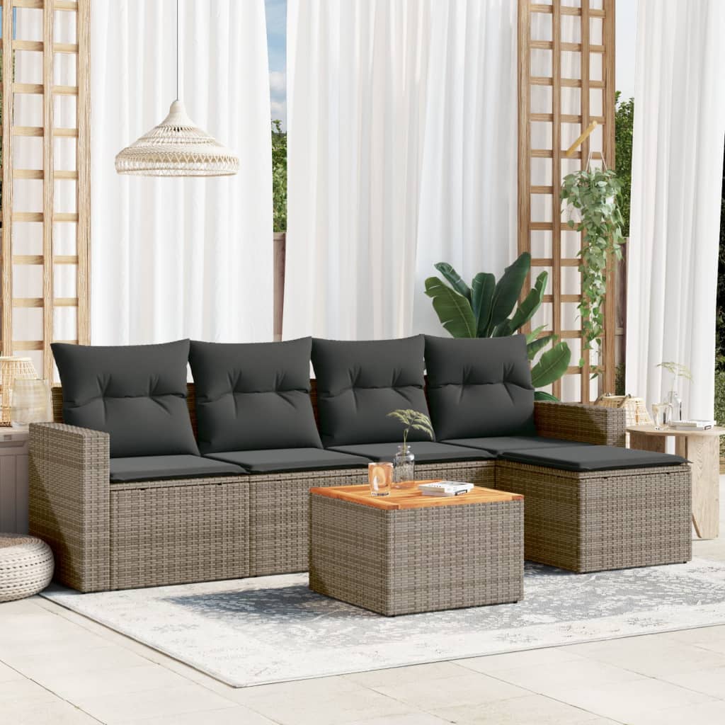 6-tlg. Garten-Sofagarnitur mit Kissen Schwarz Poly Rattan
