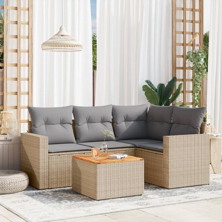 5-tlg. Garten-Sofagarnitur mit Kissen Schwarz Poly Rattan