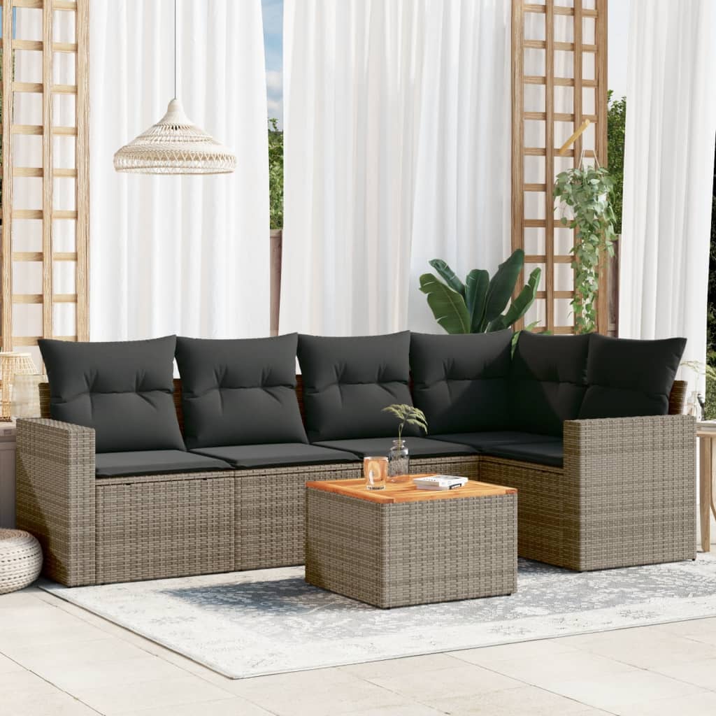 6-tlg. Garten-Sofagarnitur mit Kissen Schwarz Poly Rattan