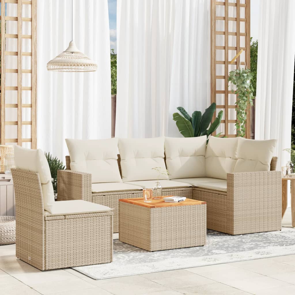 6-tlg. Garten-Sofagarnitur mit Kissen Schwarz Poly Rattan