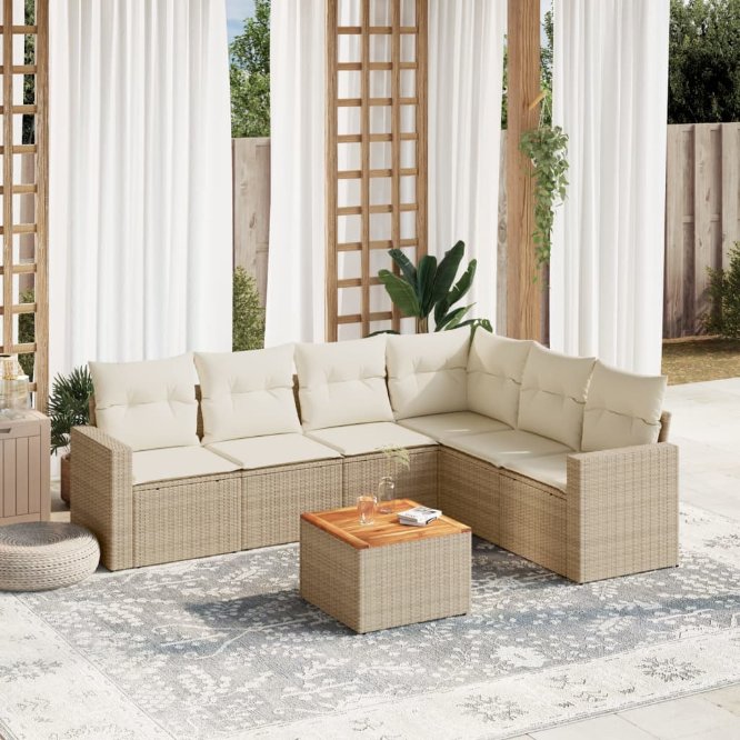7-tlg. Garten-Sofagarnitur mit Kissen Schwarz Poly Rattan