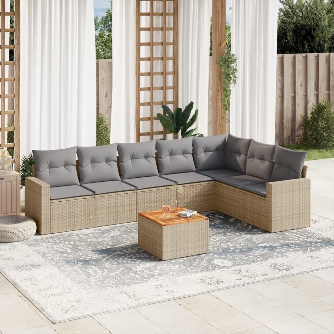 8-tlg. Garten-Sofagarnitur mit Kissen Schwarz Poly Rattan
