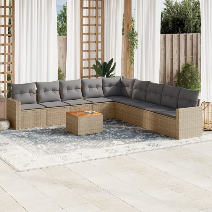 vidaXL 10-tlg. Garten-Sofagarnitur mit Kissen Schwarz Poly Rattan