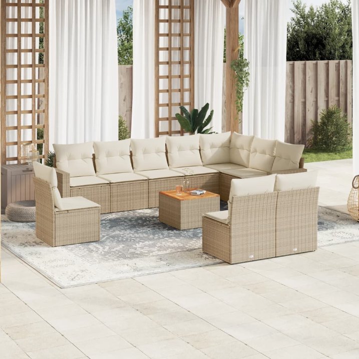 vidaXL 11-tlg. Garten-Sofagarnitur mit Kissen Schwarz Poly Rattan