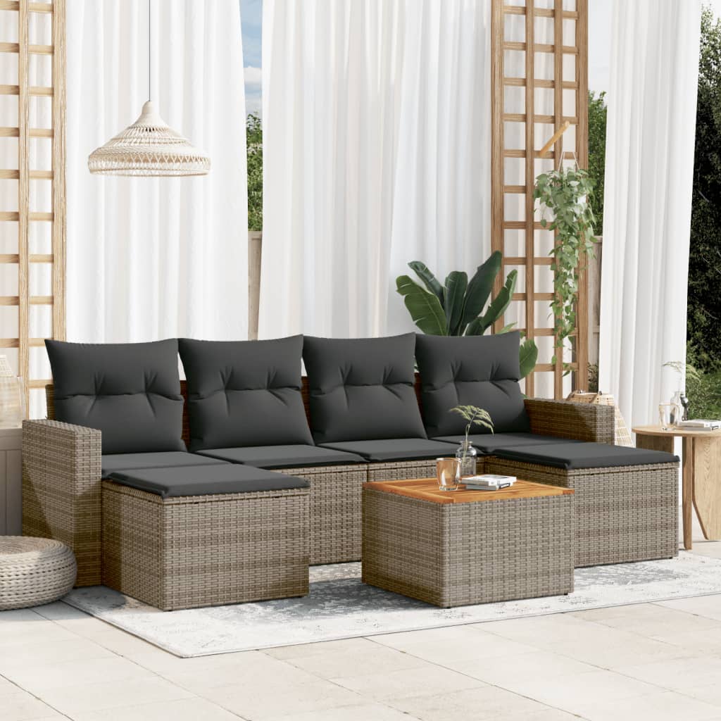vidaXL 7-tlg. Garten-Sofagarnitur mit Kissen Schwarz Poly Rattan