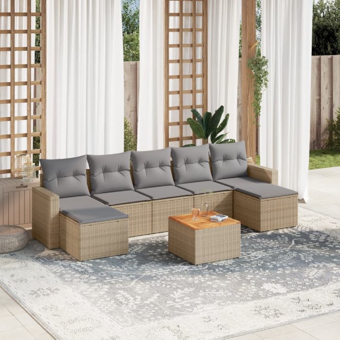 vidaXL 8-tlg. Garten-Sofagarnitur mit Kissen Schwarz Poly Rattan