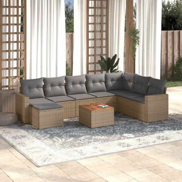 vidaXL 9-tlg. Garten-Sofagarnitur mit Kissen Schwarz Poly Rattan
