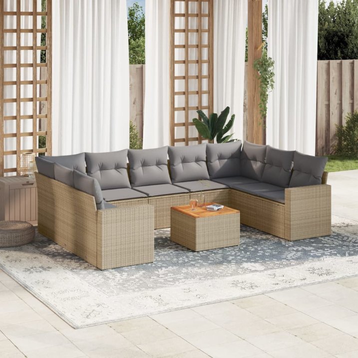 vidaXL 10-tlg. Garten-Sofagarnitur mit Kissen Schwarz Poly Rattan