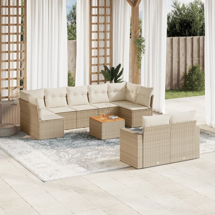 vidaXL 10-tlg. Garten-Sofagarnitur mit Kissen Schwarz Poly Rattan