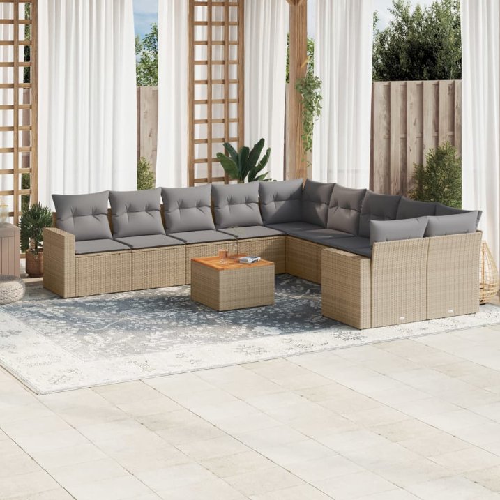 vidaXL 11-tlg. Garten-Sofagarnitur mit Kissen Schwarz Poly Rattan