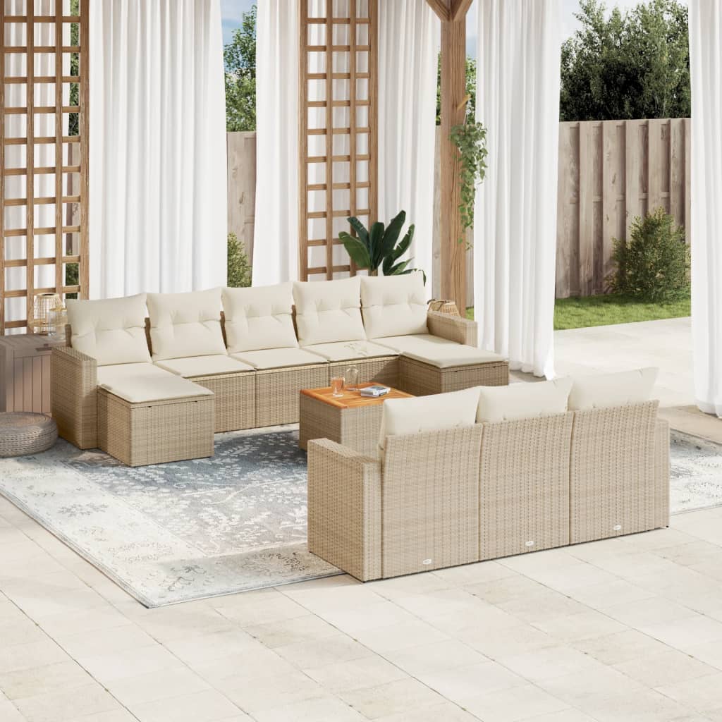vidaXL 11-tlg. Garten-Sofagarnitur mit Kissen Schwarz Poly Rattan