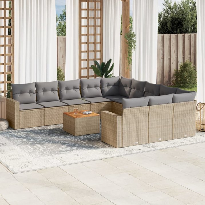 vidaXL 12-tlg. Garten-Sofagarnitur mit Kissen Schwarz Poly Rattan