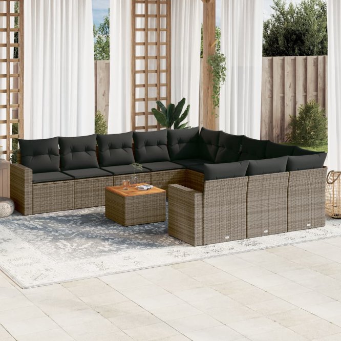 vidaXL 12-tlg. Garten-Sofagarnitur mit Kissen Schwarz Poly Rattan