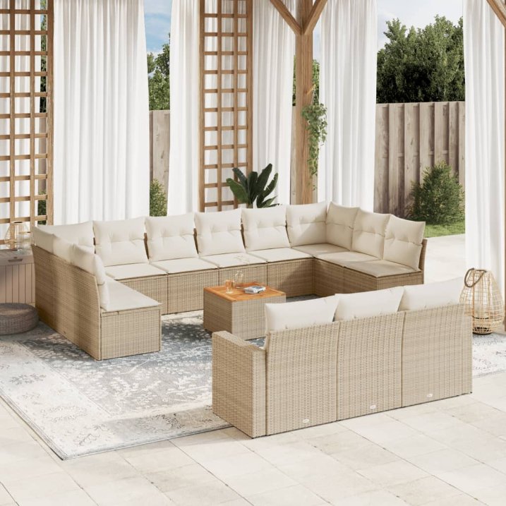 vidaXL 14-tlg. Garten-Sofagarnitur mit Kissen Schwarz Poly Rattan