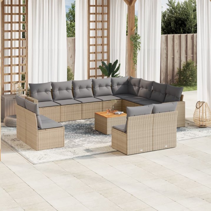 vidaXL 13-tlg. Garten-Sofagarnitur mit Kissen Schwarz Poly Rattan