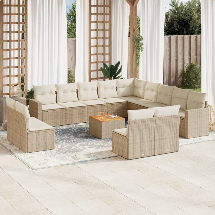 vidaXL 14-tlg. Garten-Sofagarnitur mit Kissen Schwarz Poly Rattan