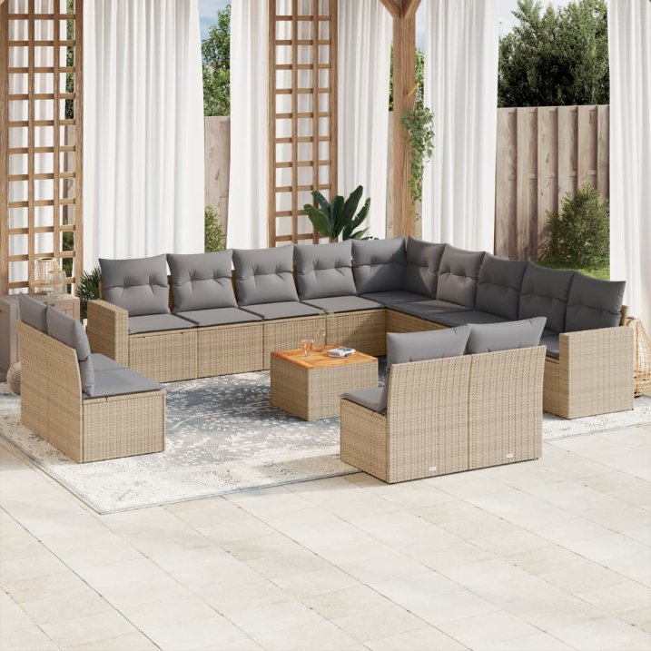 vidaXL 14-tlg. Garten-Sofagarnitur mit Kissen Schwarz Poly Rattan