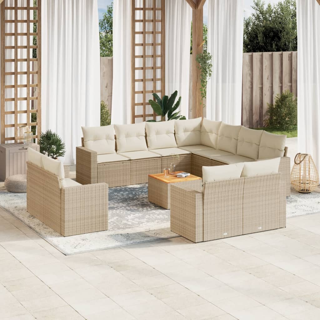 vidaXL 12-tlg. Garten-Sofagarnitur mit Kissen Schwarz Poly Rattan