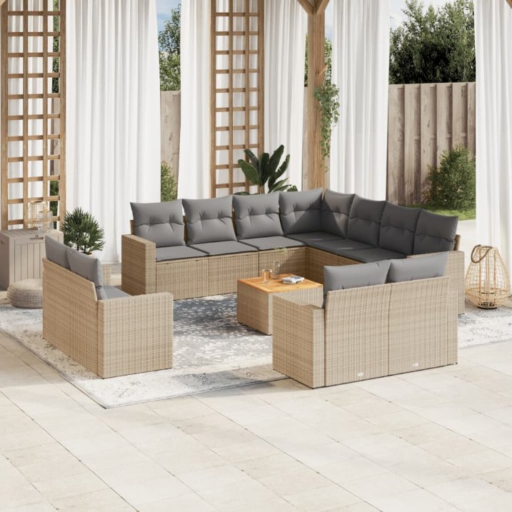 vidaXL 12-tlg. Garten-Sofagarnitur mit Kissen Schwarz Poly Rattan
