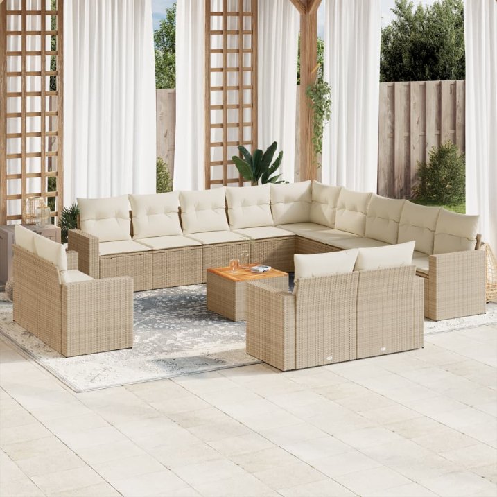 vidaXL 14-tlg. Garten-Sofagarnitur mit Kissen Schwarz Poly Rattan
