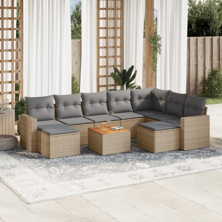 vidaXL 10-tlg. Garten-Sofagarnitur mit Kissen Schwarz Poly Rattan