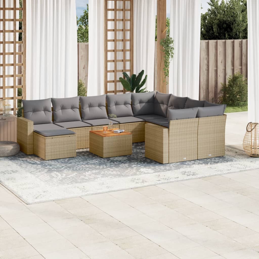 vidaXL 11-tlg. Garten-Sofagarnitur mit Kissen Schwarz Poly Rattan