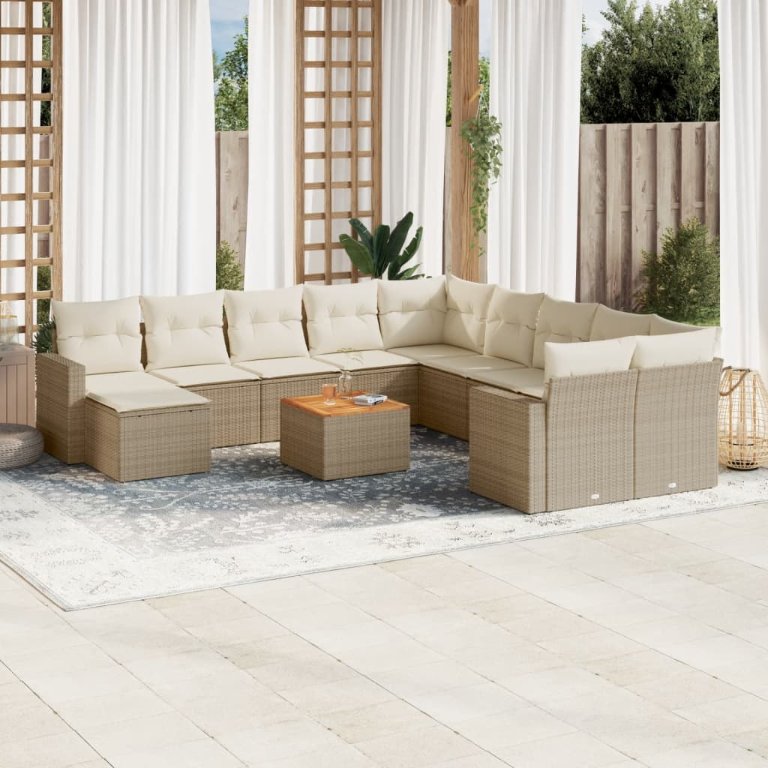vidaXL 12-tlg. Garten-Sofagarnitur mit Kissen Schwarz Poly Rattan