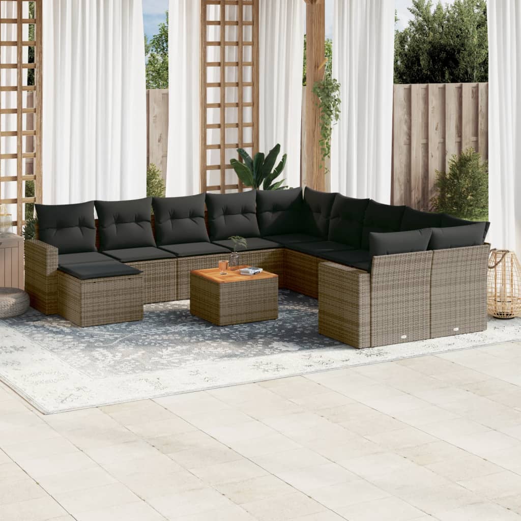 vidaXL 12-tlg. Garten-Sofagarnitur mit Kissen Schwarz Poly Rattan