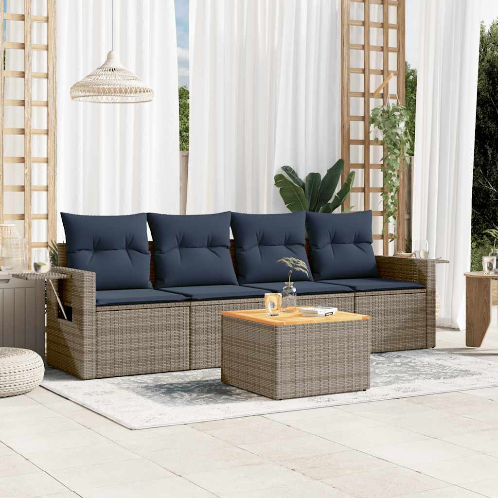 vidaXL 5-teiliges Gartensofa-Set mit Kissen, schwarzes Polyrattan