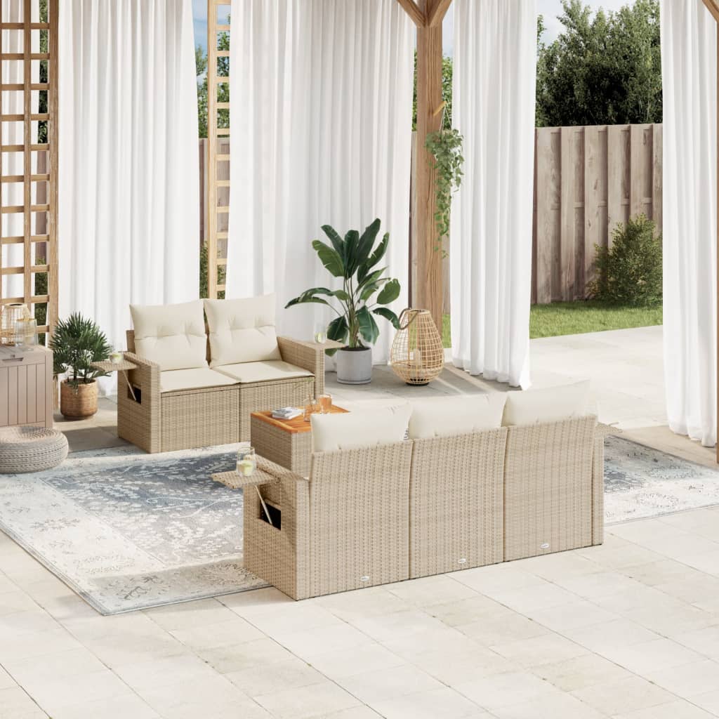 vidaXL 6-tlg. Garten-Sofagarnitur mit Kissen Schwarz Poly Rattan