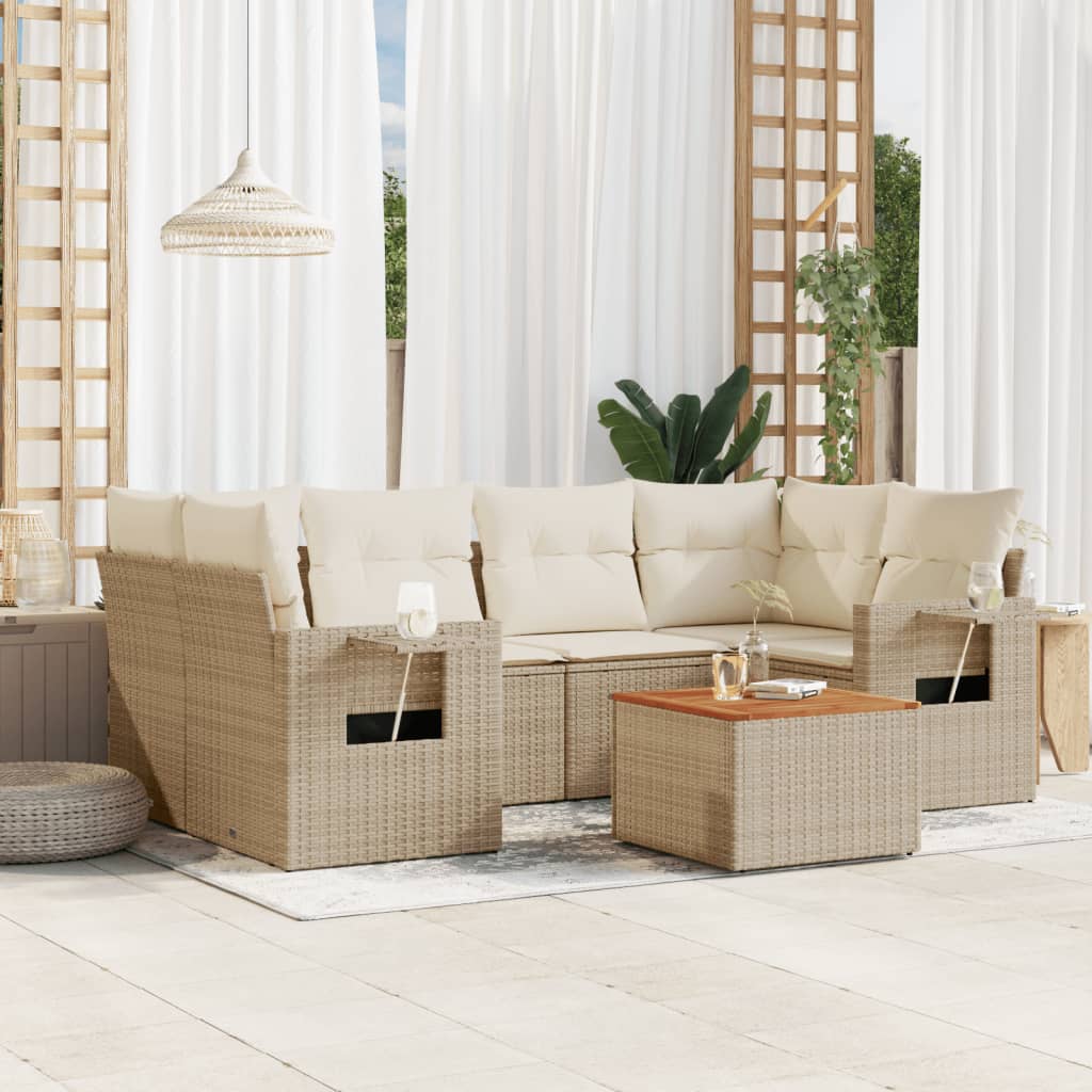 vidaXL 7-tlg. Garten-Sofagarnitur mit Kissen Schwarz Poly Rattan