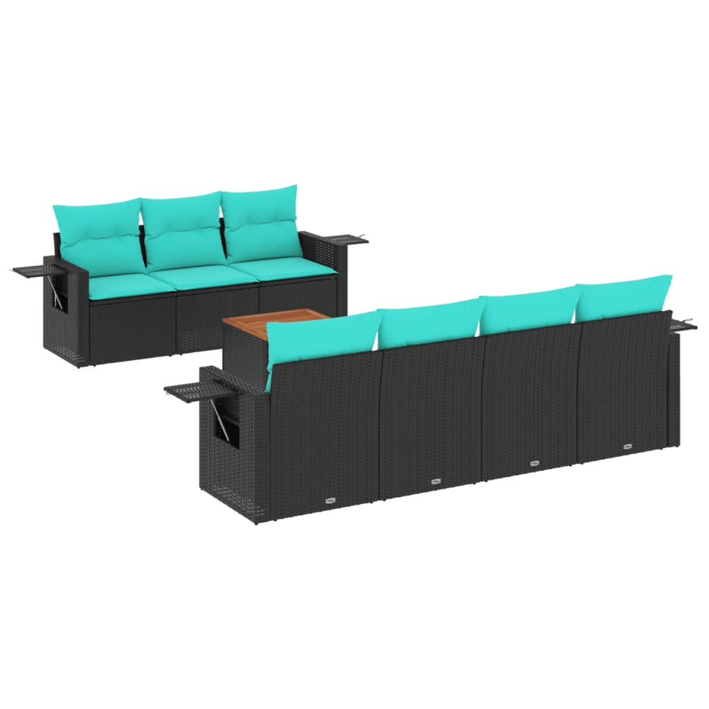 vidaXL 8-teiliges Gartensofa-Set mit Kissen, schwarzes Polyrattan