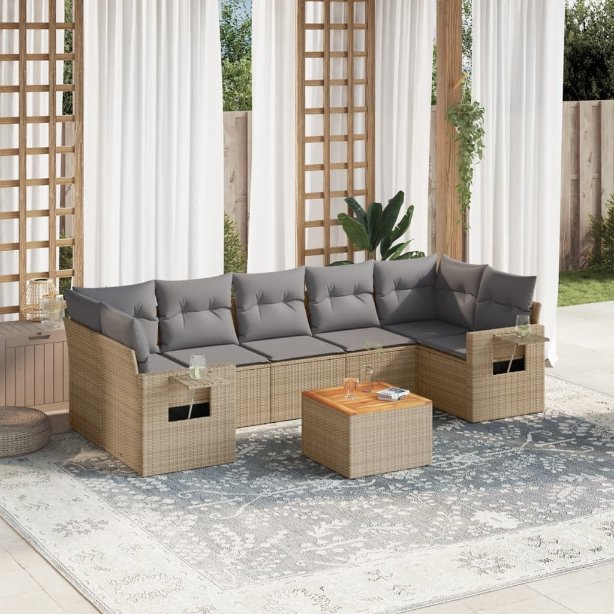 vidaXL 8-tlg. Garten-Sofagarnitur mit Kissen Schwarz Poly Rattan