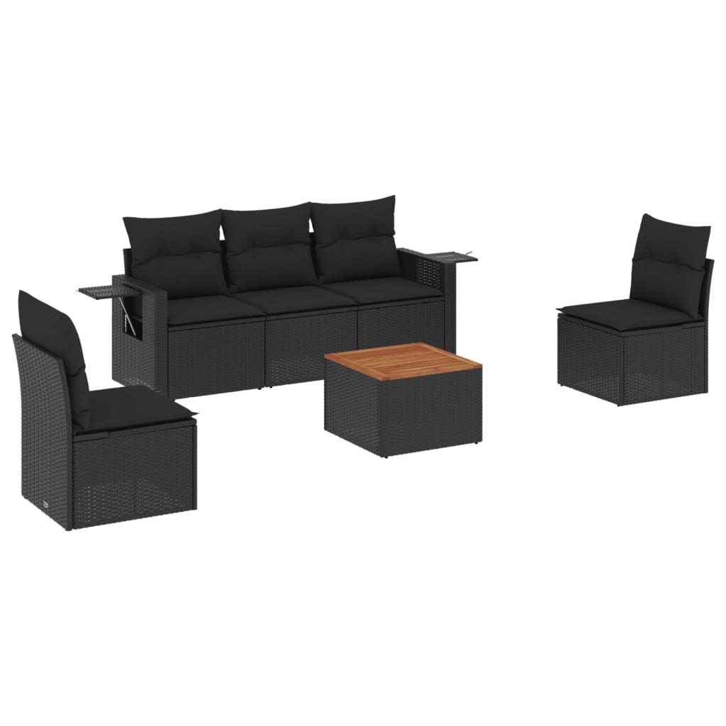 vidaXL 6-tlg. Garten-Sofagarnitur mit Kissen Schwarz Poly Rattan