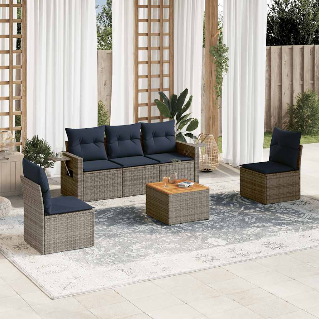 vidaXL 6-teiliges Gartensofa-Set mit Kissen, schwarzes Polyrattan