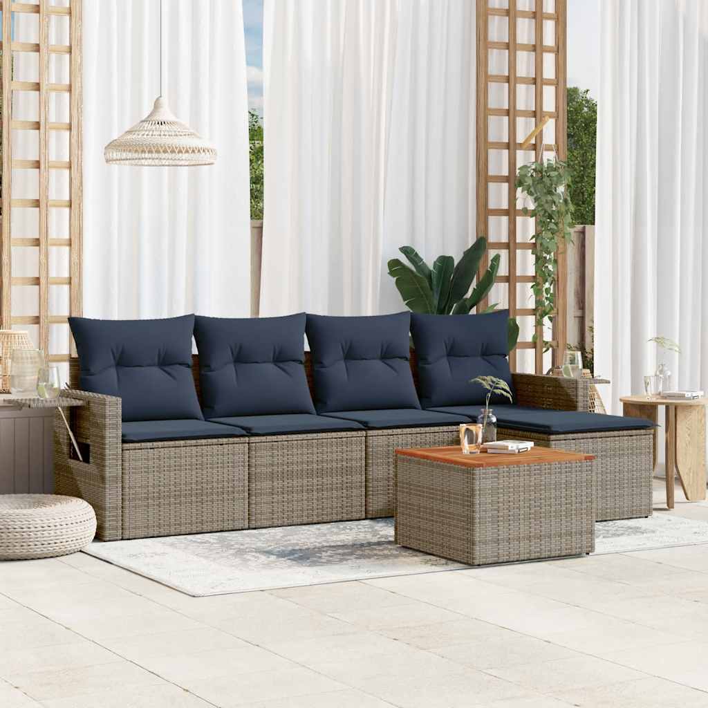 vidaXL 6-teiliges Gartensofa-Set mit Kissen, schwarzes Polyrattan