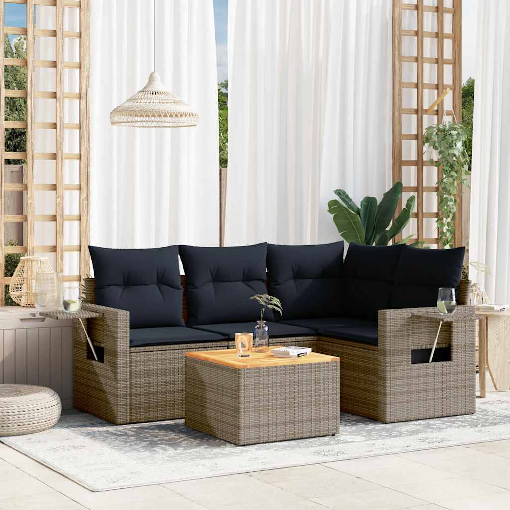 vidaXL 5-teiliges Gartensofa-Set mit Kissen, schwarzes Polyrattan