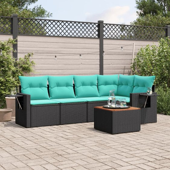 vidaXL 6-teiliges Gartensofa-Set mit Kissen, schwarzes Polyrattan