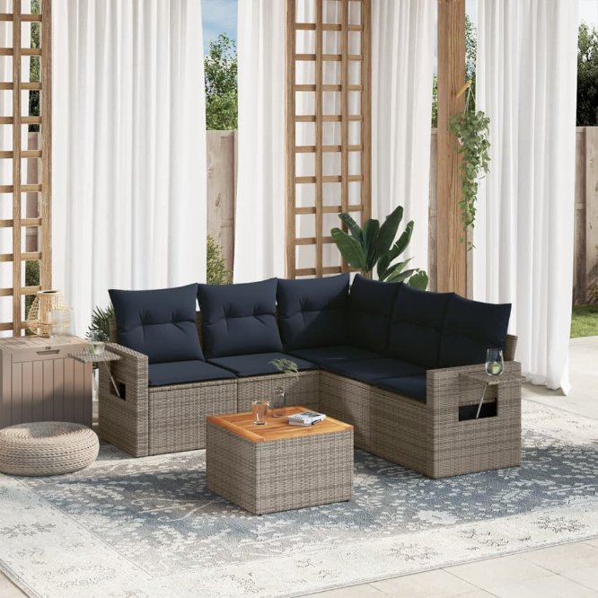 vidaXL 6-teiliges Gartensofa-Set mit Kissen, schwarzes Polyrattan